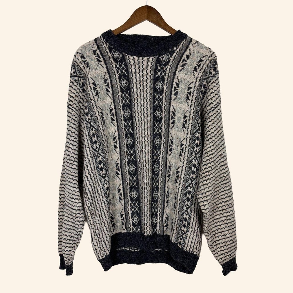 Vintage Etchings Coogi-Style Geometric Knit Sweater